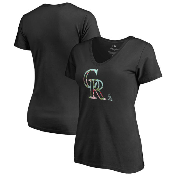 2020 MLB Colorado Rockies Fanatics Branded Women Lovely Plus Size VNeck TShirt  Black->women mlb jersey->Women Jersey